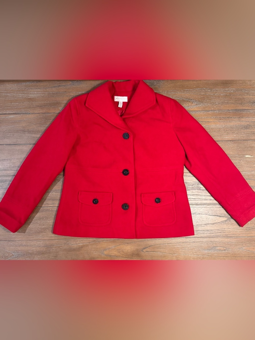 JM Collection Vibrant Red Short Pea Coat with Button Front